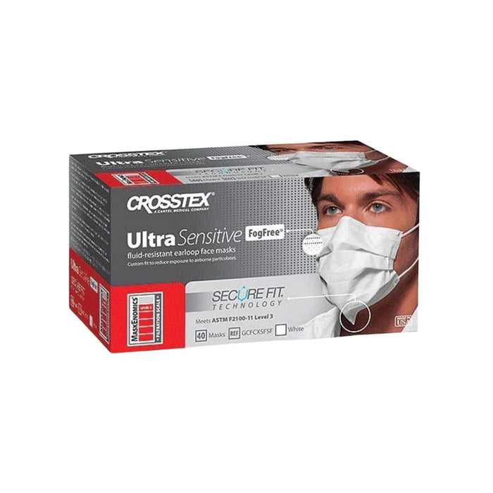 Ultra Sensitive FogFree Earloop Mask w/Secure Fit L3 40/Box White